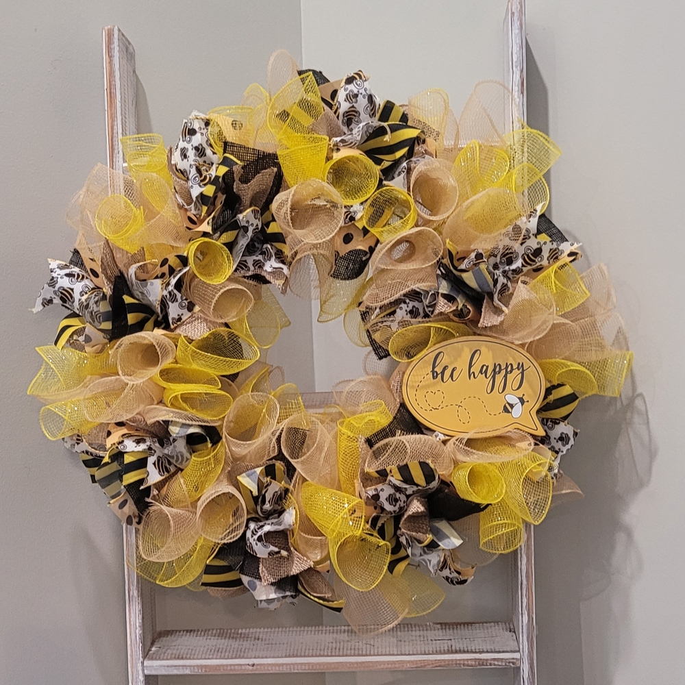 Bee-Themed Yellow and Black Holiday Wreath